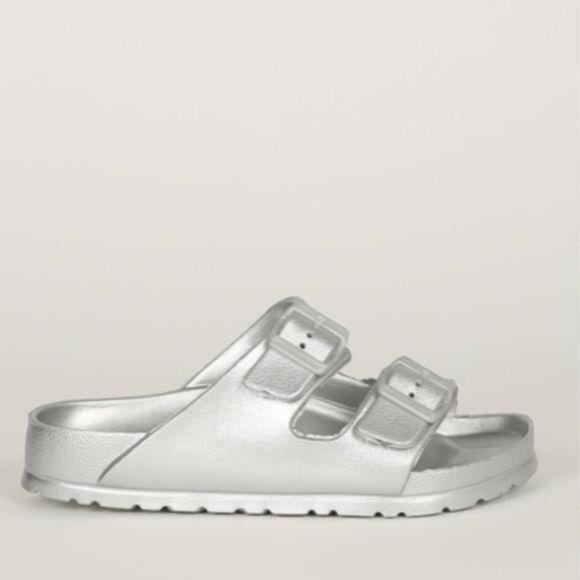 Foam Style Double Buckle Sandals – Metallic Silver - Picture 2 of 5